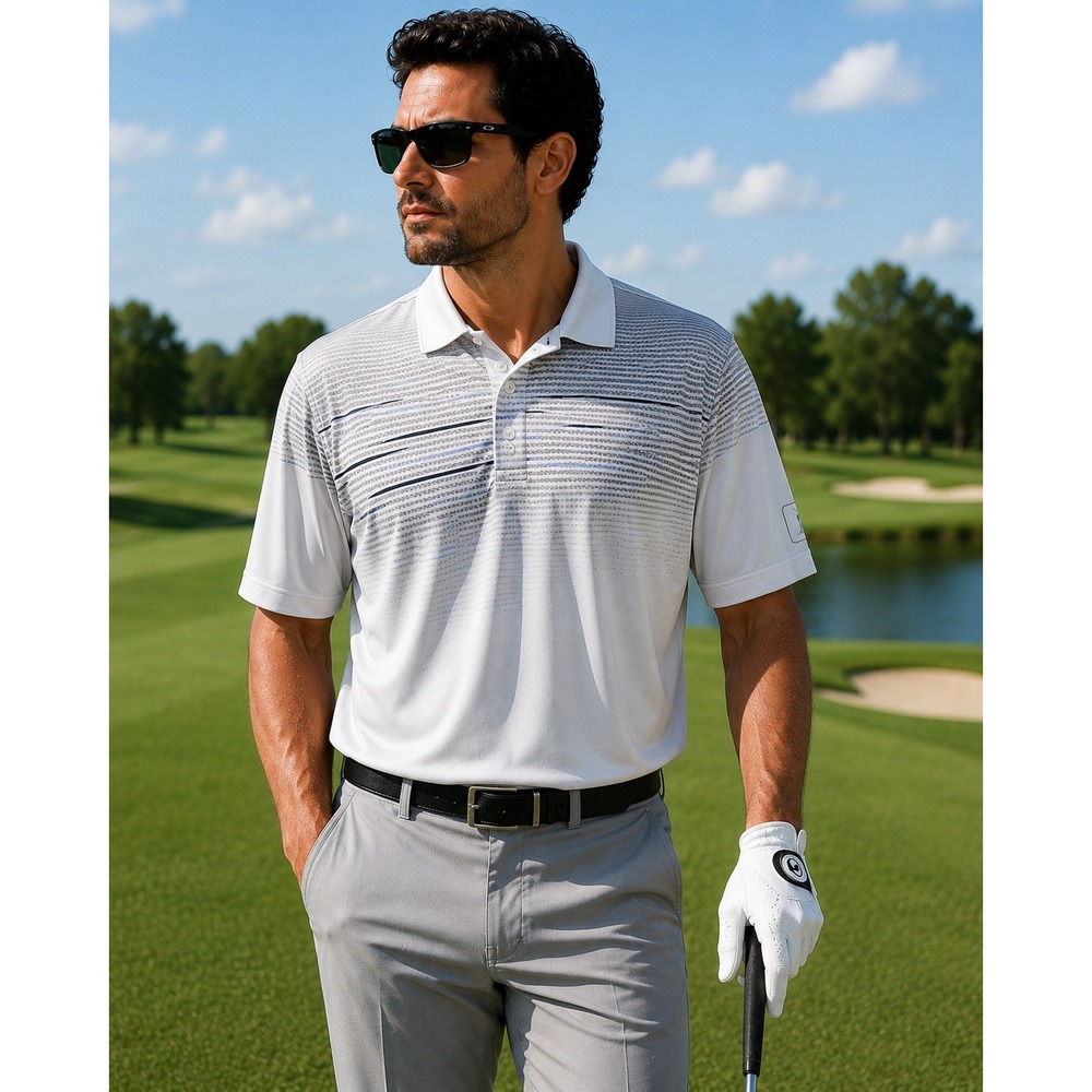 PGA TOUR Golf Polo Shirt Graphic Stripe Performance Mens XL White Grey Active